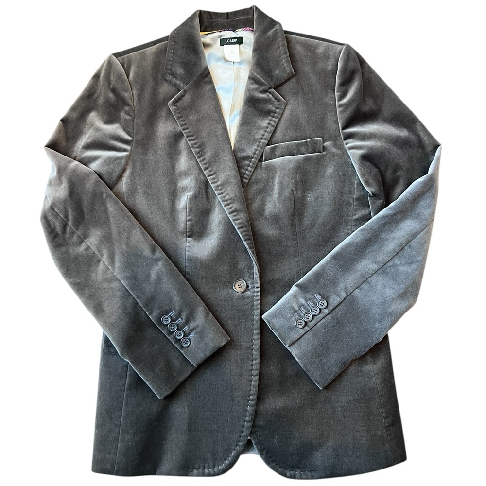 J. Crew Grey Green Colored Velvet Vintage Blazer c.2006 size 8 - Picture 6 of 11